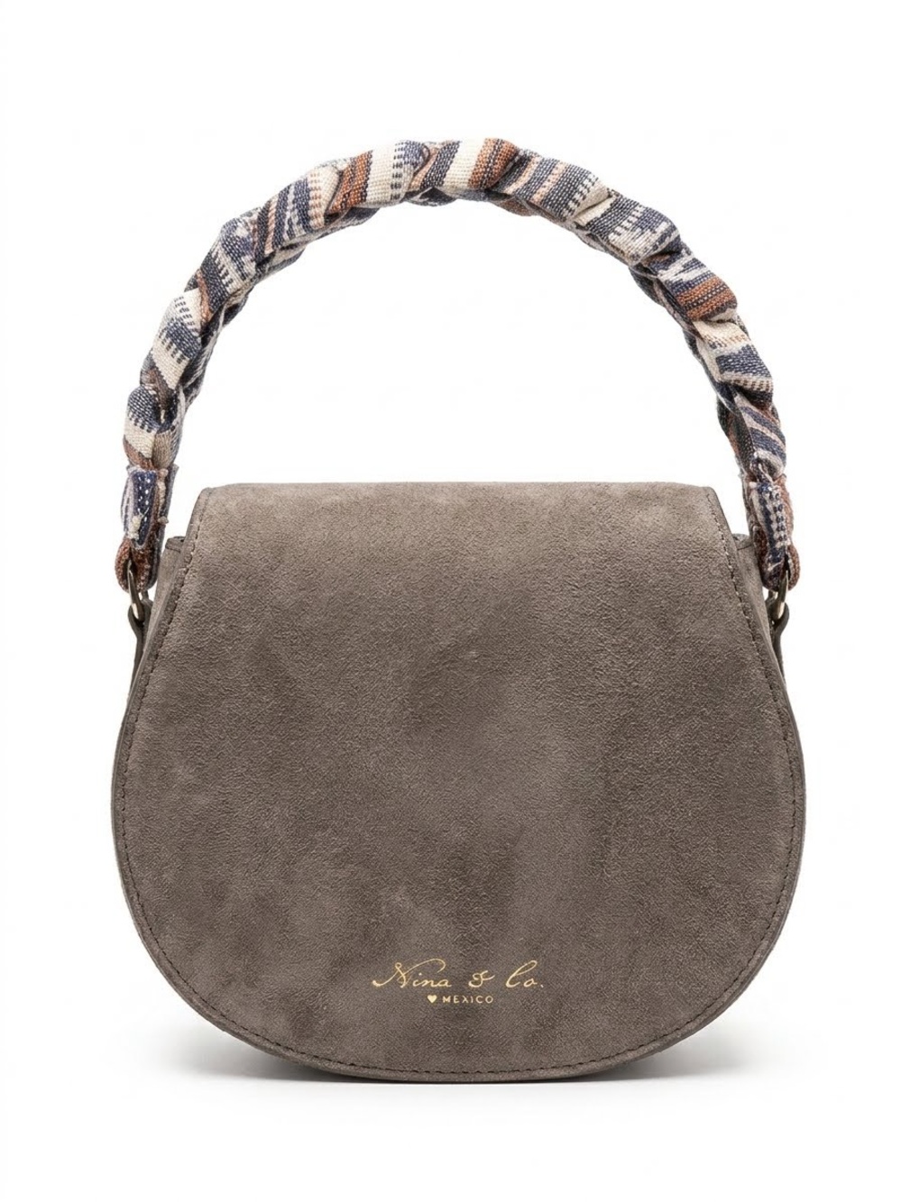 Nena & Co. Mexico Collection Sidekick Saddle Bag Grey Suede Braided Handle Rare